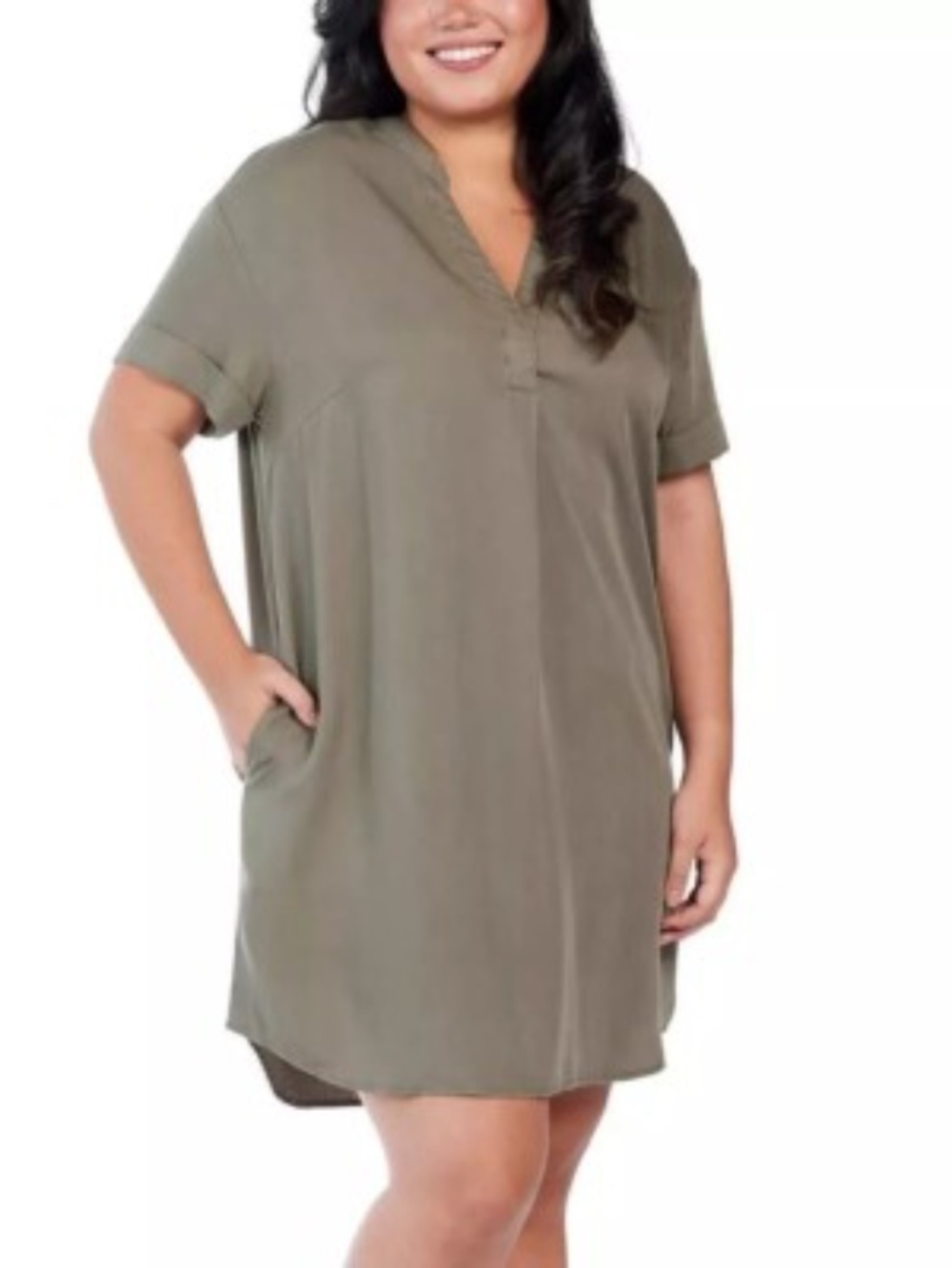 Hilary Radley Women's Tencel Lyocell V-Neck Short Sleeve Dress – Green – Size 3X